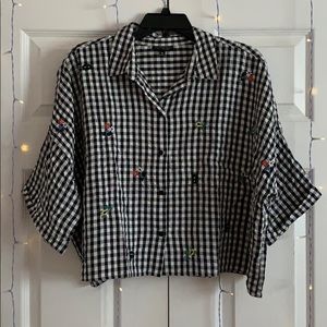 Topshop Gingham Embroidered Shirt